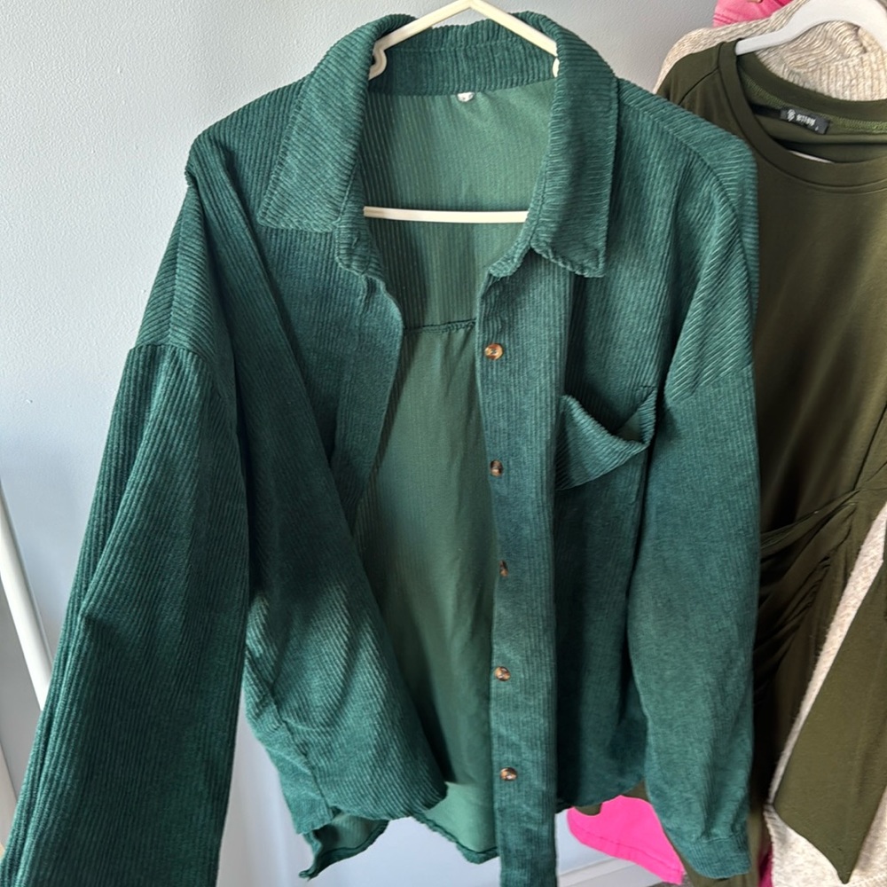 Green Corduroy Button Down Top